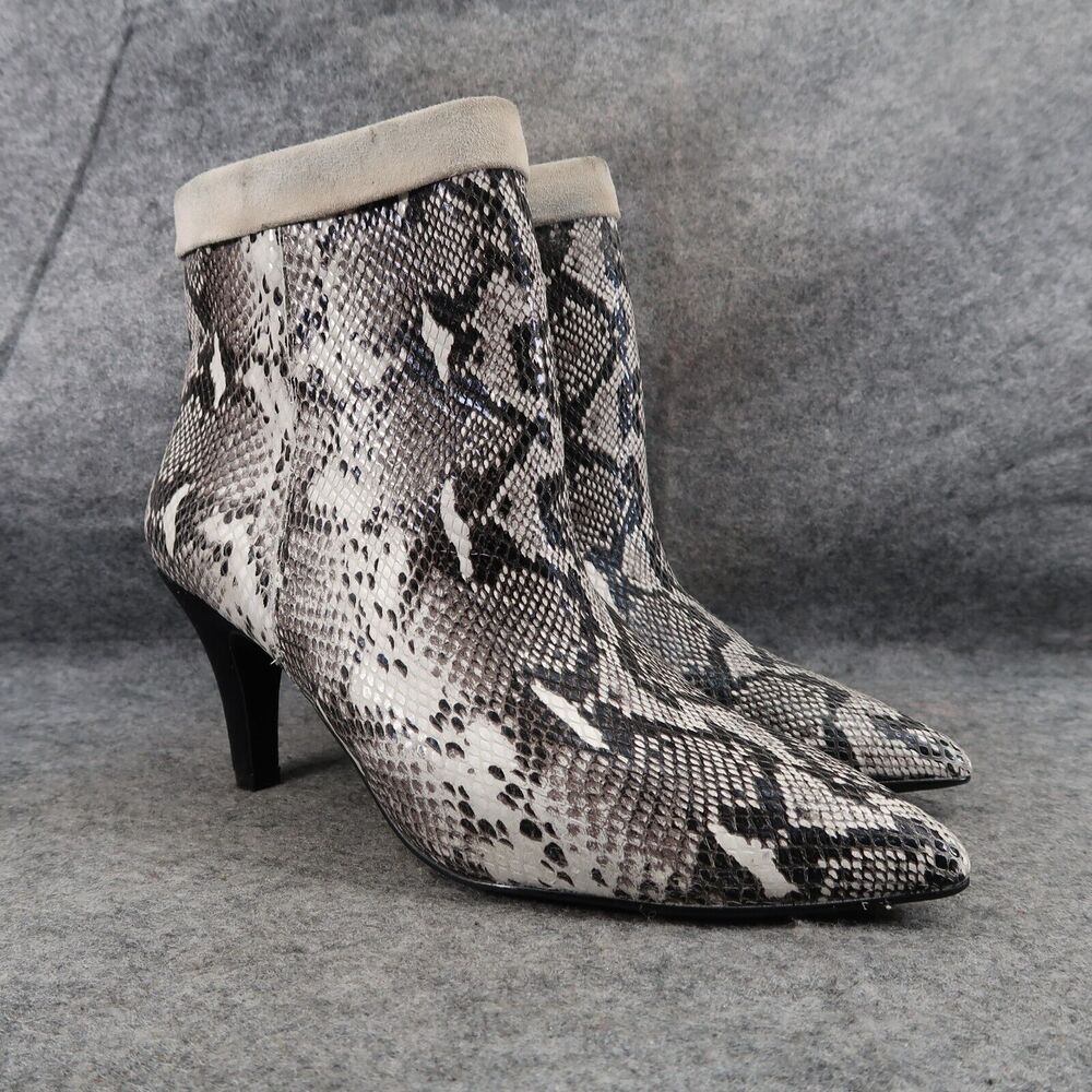 42 Gold Shoes Womens 7.5 Boots Fashion Snake Print Leather Point Toe Heeled Oja